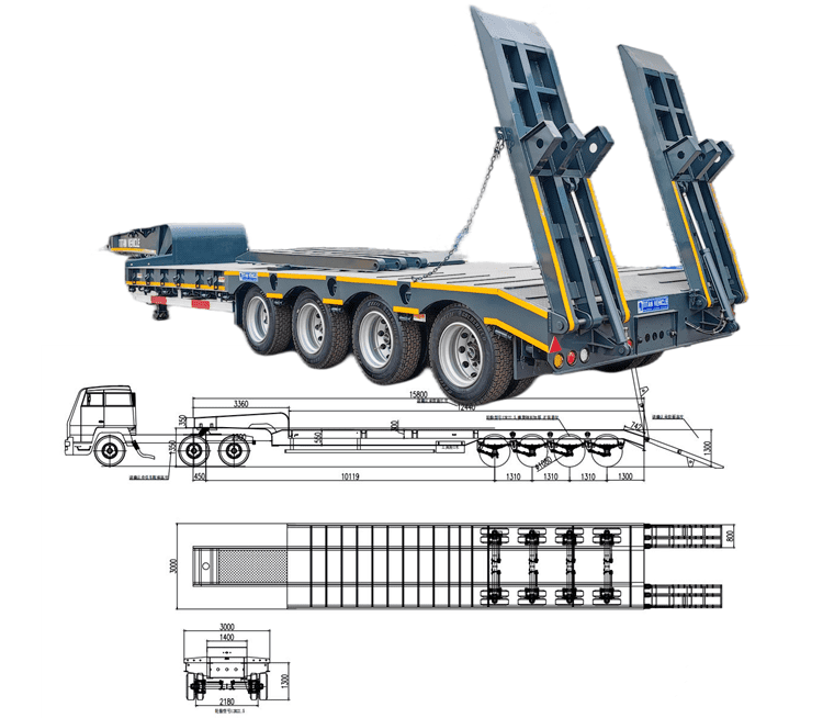 New 4 Axle 100 Ton Low Bed Trailer Price Manufacturers in Mozambique